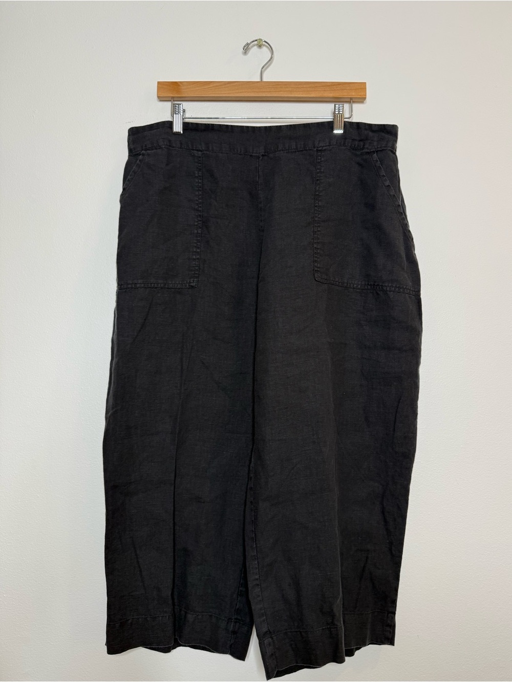 FLAX 100% Linen Cropped Capri Wide Leg Pants in black size large